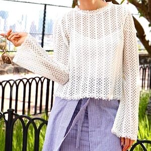 MOON RIVER NWT Cross Stitch Crochet Knit Top Size S